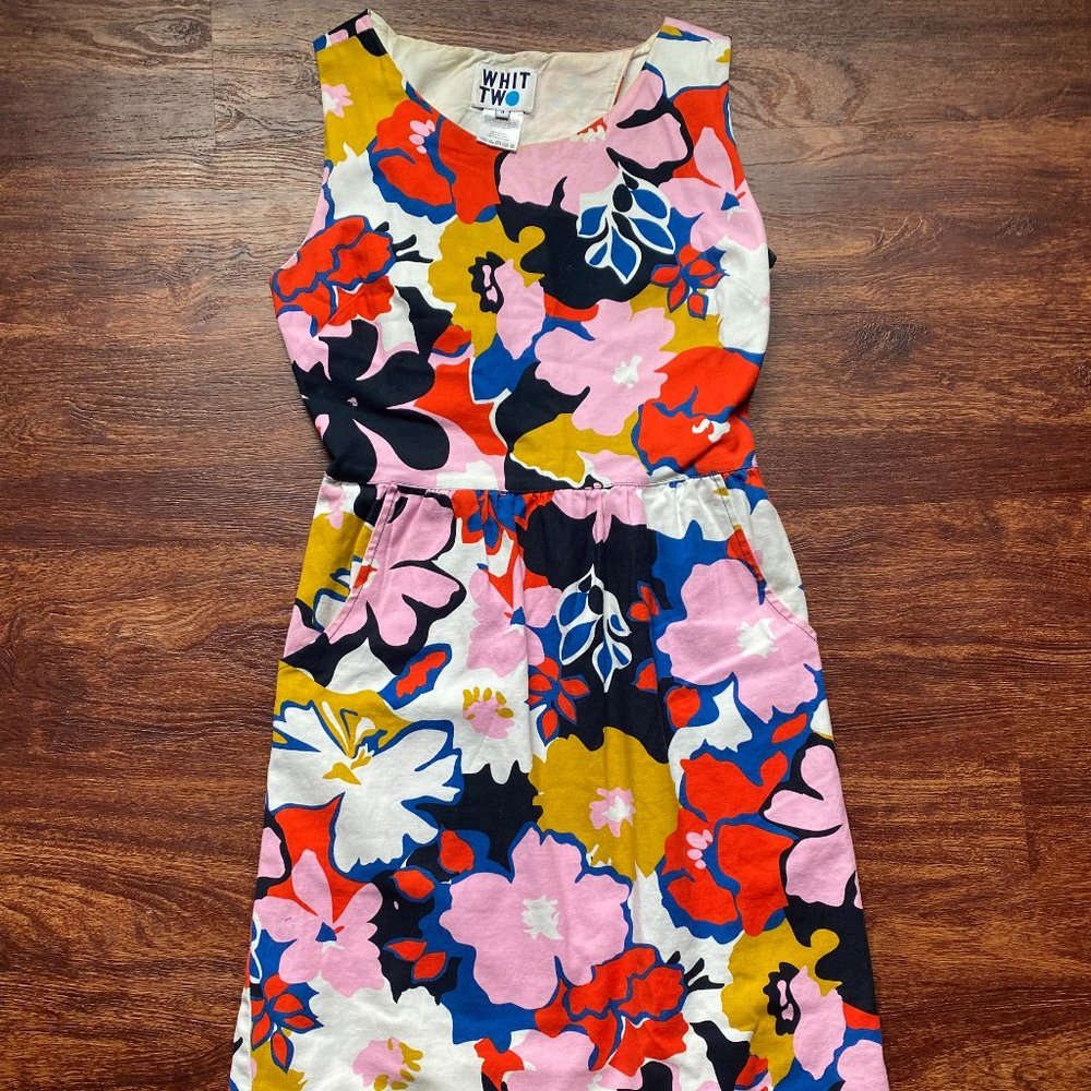 Anthropologie petalprint sleeveless dress w crossback, pockets, & zippered side